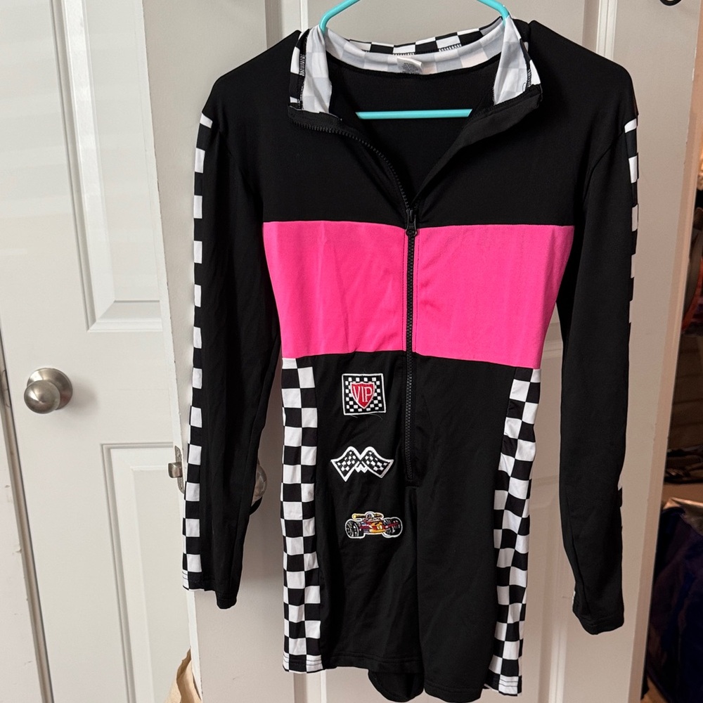 Black and Pink Checkered Zip-Up one piece
